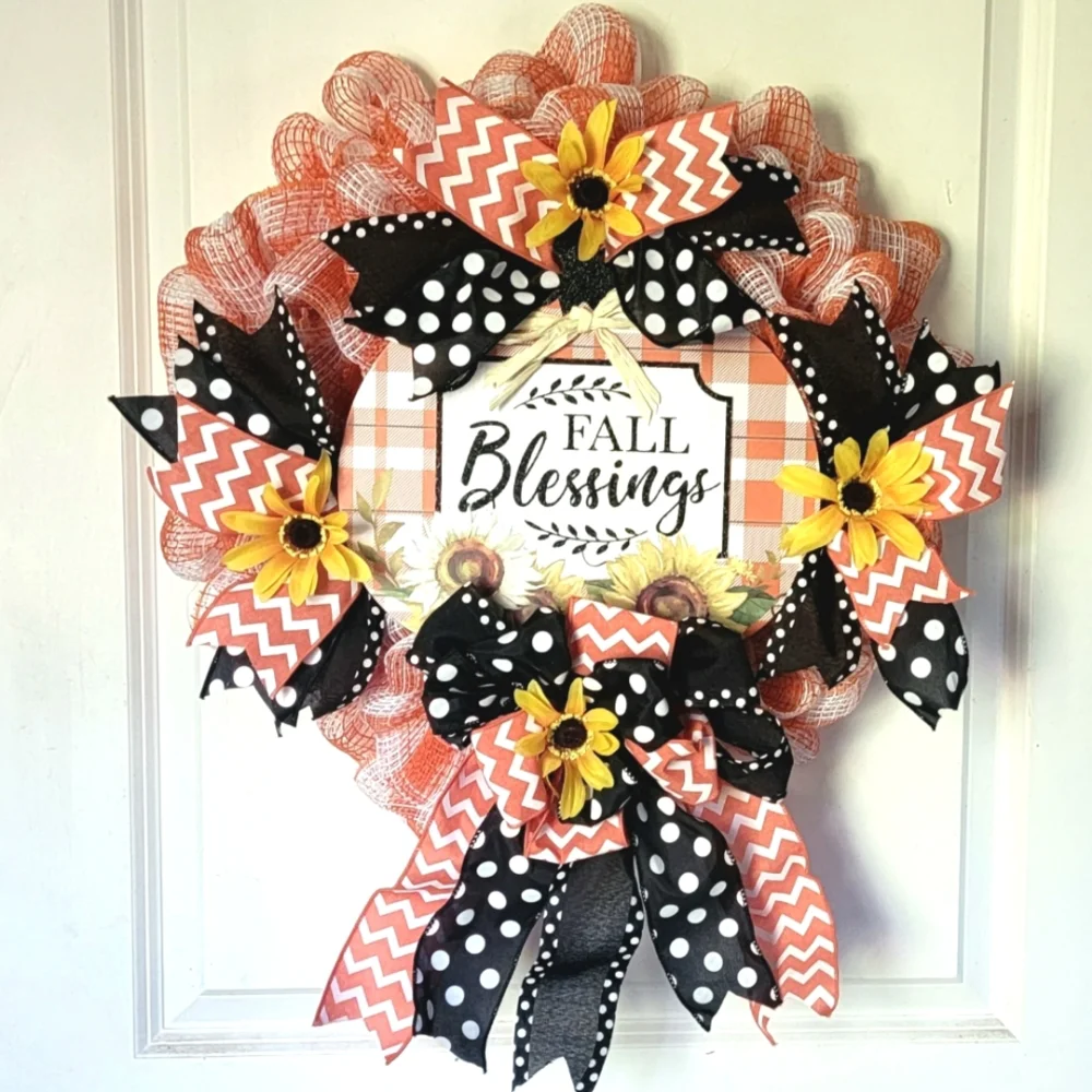 Fall Blessings Wreath Thanksgiving  Farmhouse Country